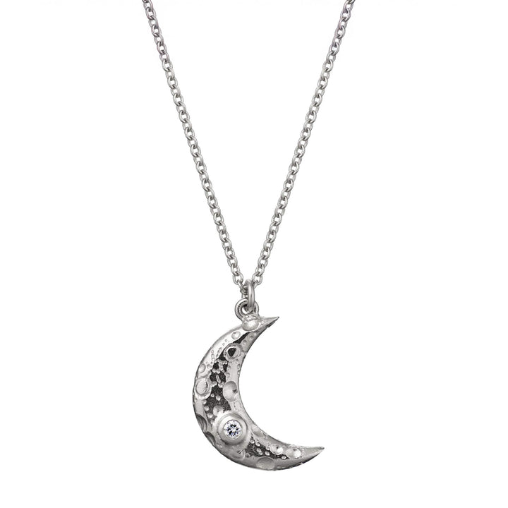 Sterling Silver & Diamond Necklace - "Crescent Moon"