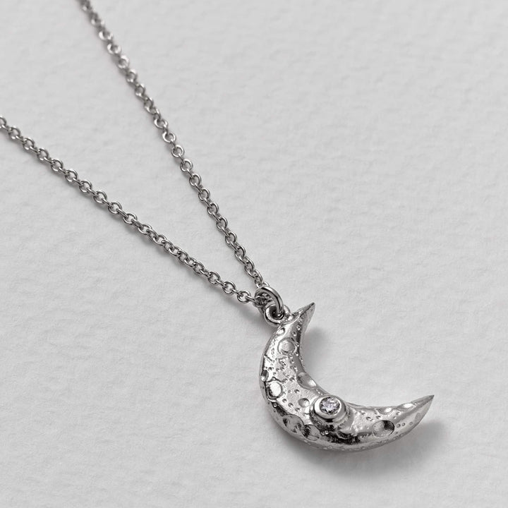 Sterling Silver & Diamond Necklace - "Crescent Moon"