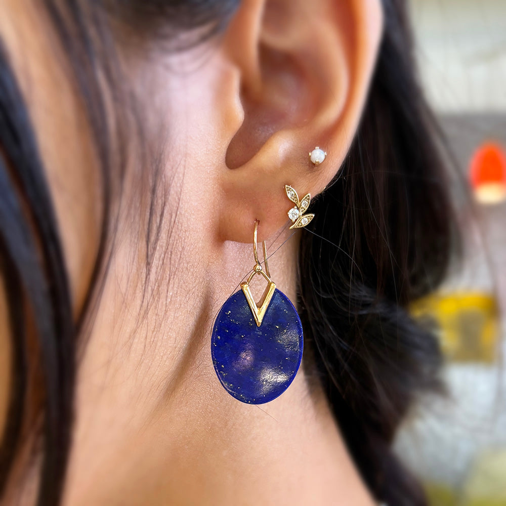 Lapis Lazuli & Yellow Gold Earrings - "Lily Pad"
