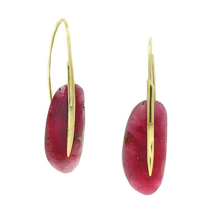 One-of-a-Kind Ruby & Yellow Gold Earrings - "Feather"