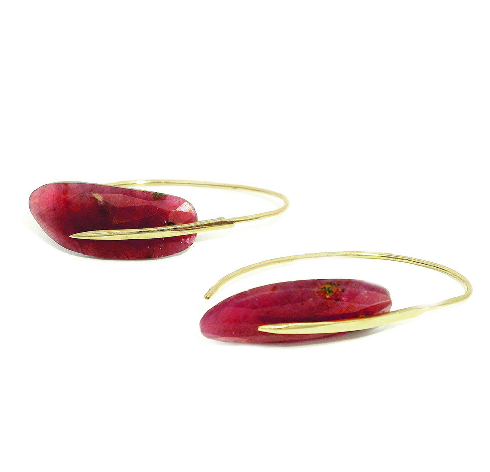 One-of-a-Kind Ruby & Yellow Gold Earrings - "Feather"