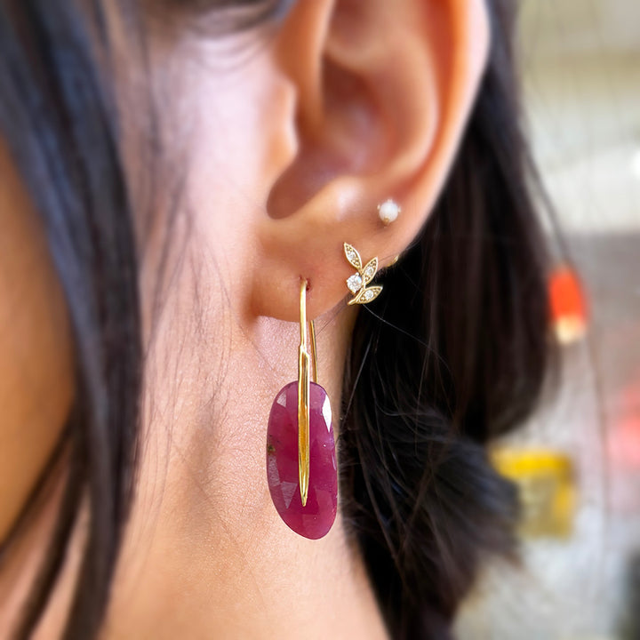 One-of-a-Kind Ruby & Yellow Gold Earrings - "Feather"