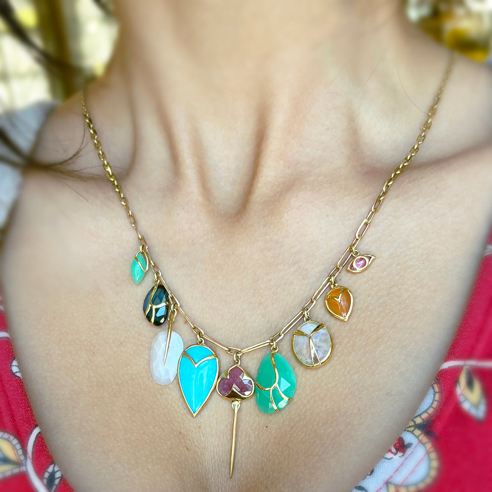 One-of-a-Kind Multi-Stone Yellow Gold Necklace - "Lucky Charm"