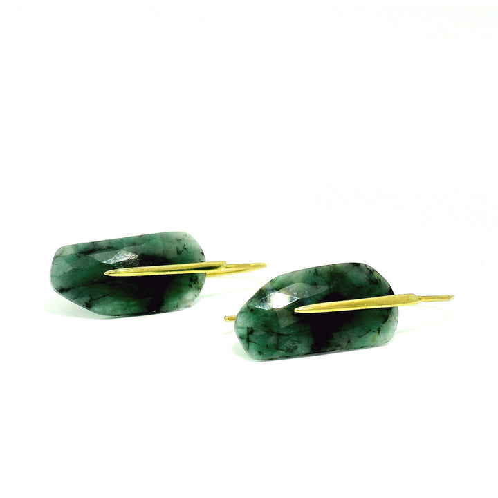One-of-a-Kind Emerald & Yellow Gold Earrings - "Feather"