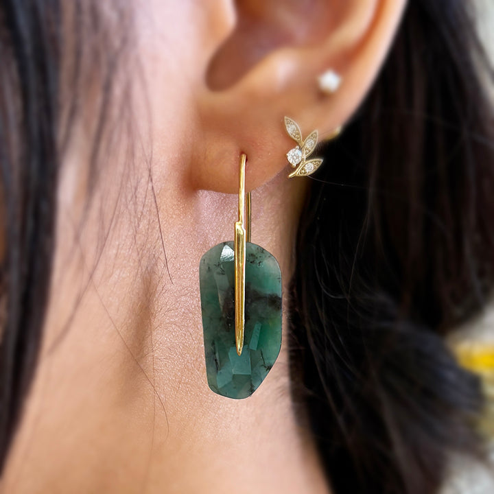 One-of-a-Kind Emerald & Yellow Gold Earrings - "Feather"