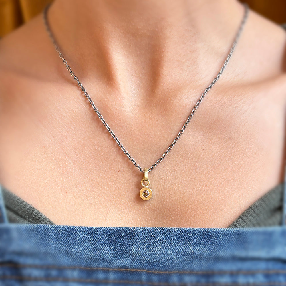 Champagne Diamond Sterling Silver & Yellow Gold Pendant - "Valeri"