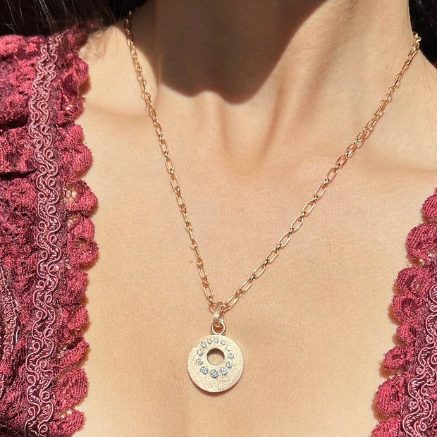 Diamond and Rose Gold Circle Pendant Necklace - "Claire"