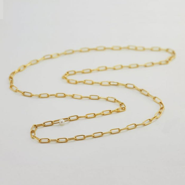 Gold Vermeil & Freshwater Pearl Necklace - "Large Link"