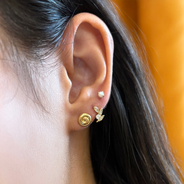 Yellow Gold Stud Earrings - "Baby Spiral"