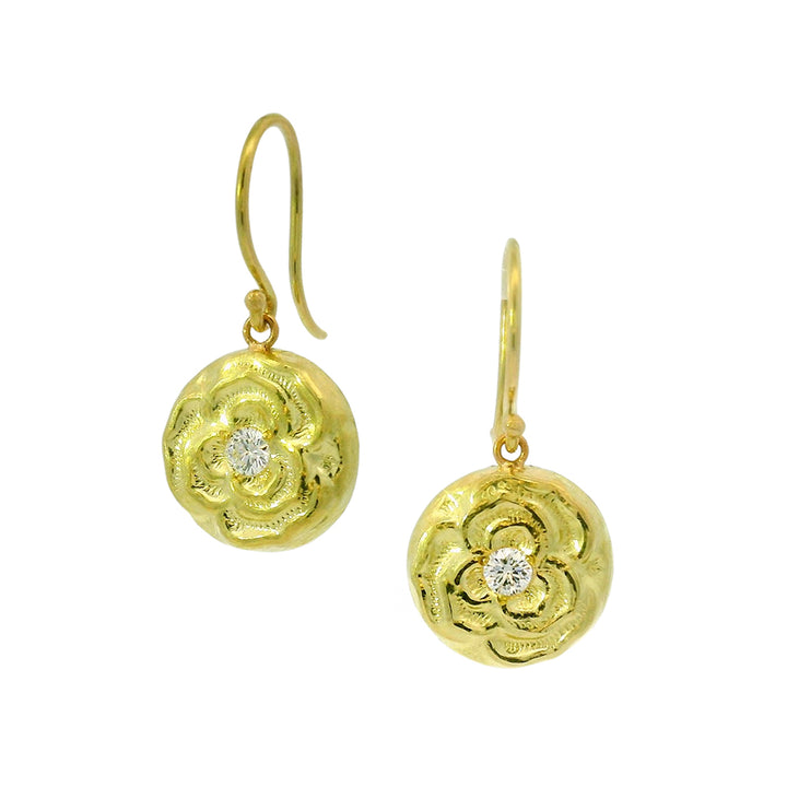 Yellow Gold & Diamond Floral Earrings - "Blooming Rose"