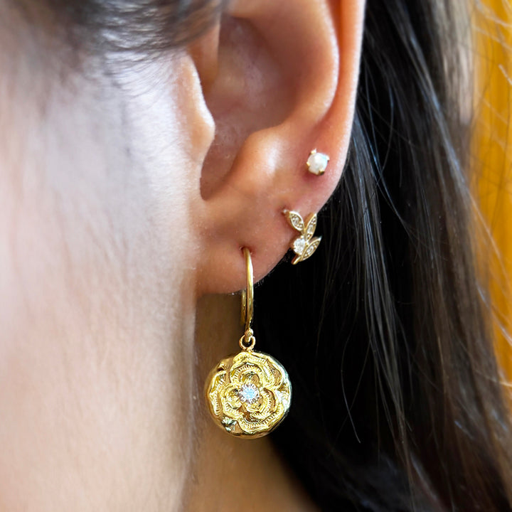 Yellow Gold & Diamond Floral Earrings - "Blooming Rose"