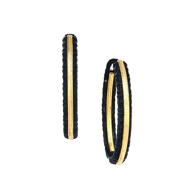 Yellow Gold & Blackened Cobalt Chrome Oval Hoops - "Ridge"