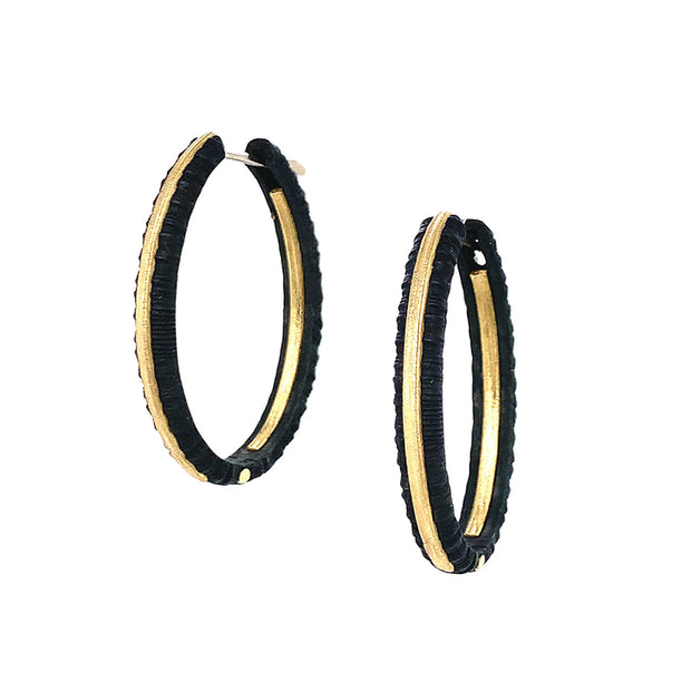 Yellow Gold & Blackened Cobalt Chrome Oval Hoops - "Ridge"