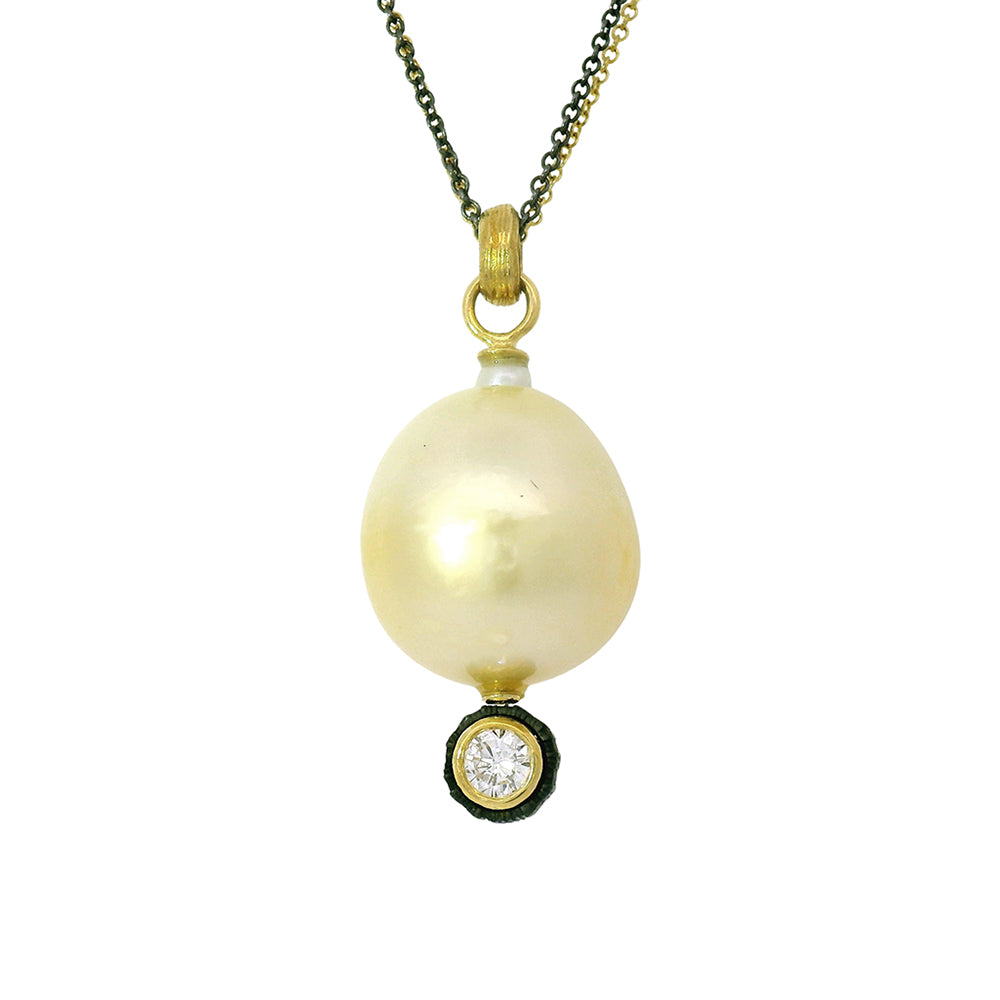Golden South Sea Pearl Gold & Cobalt Chrome Necklace - "Obsidian Tide"