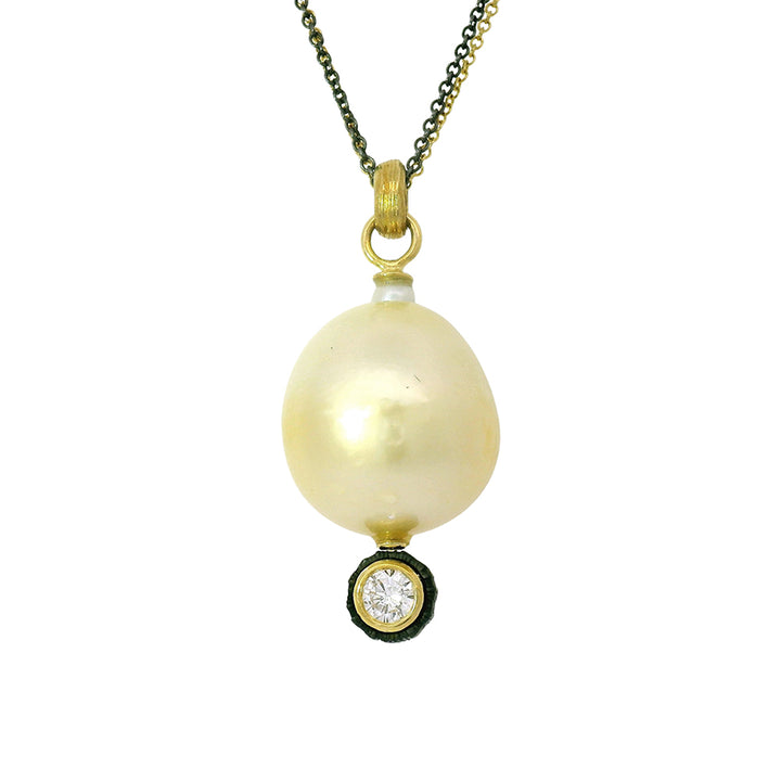 Golden South Sea Pearl Gold & Cobalt Chrome Necklace - "Obsidian Tide"