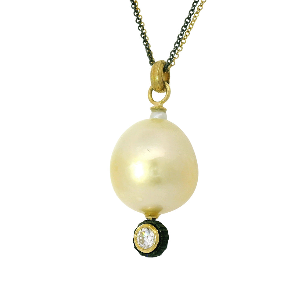 Golden South Sea Pearl Gold & Cobalt Chrome Necklace - "Obsidian Tide"