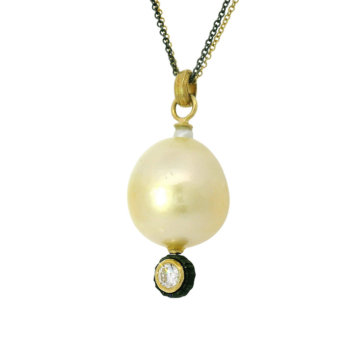 Golden South Sea Pearl Gold & Cobalt Chrome Necklace - "Obsidian Tide"