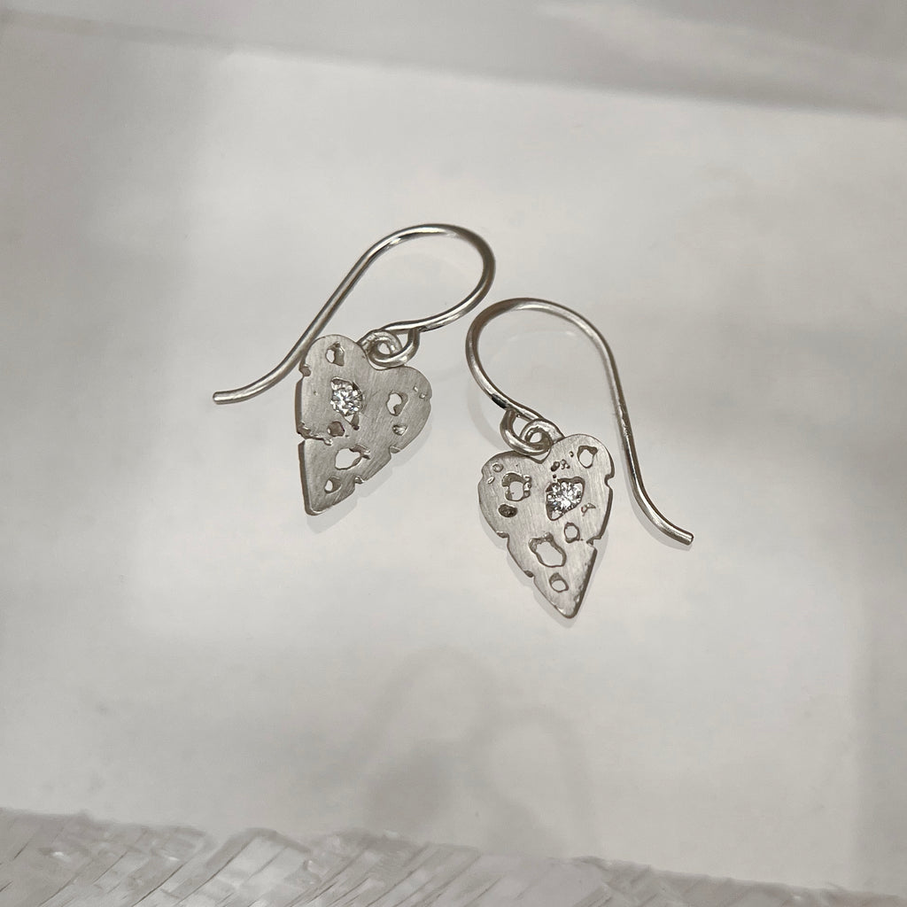 Diamond & Sterling Silver Earrings - "Mini Shadow Hearts"