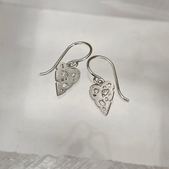 Diamond & Sterling Silver Earrings - "Mini Shadow Hearts"
