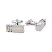 Stainless Steel Cufflinks - "Long Bar with Grooves"