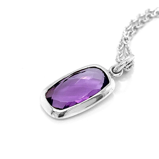 Sterling Silver Elongated Amethyst Necklace