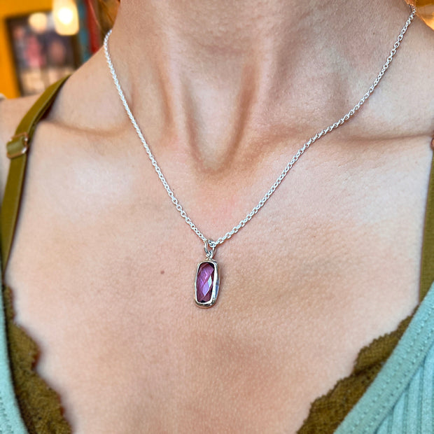 Sterling Silver & Elongated Amethyst Necklace