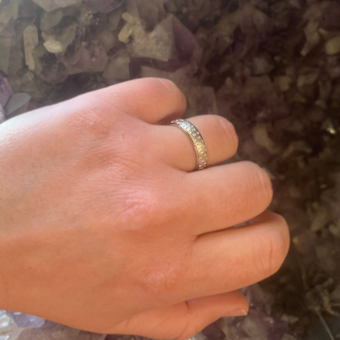 Hand-Engraved Sterling Silver Men's Band - "Footprints in the Snow"