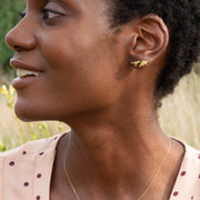 Yellow Gold Single Stud Earring - "Teeny Tiny Stegosaurus"