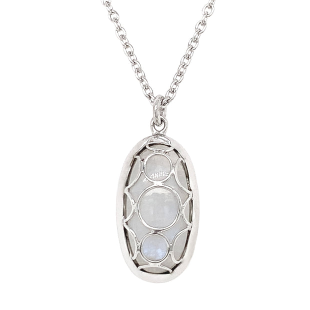 Sterling Silver & Oval Moonstone Necklace - "Snow Moon"