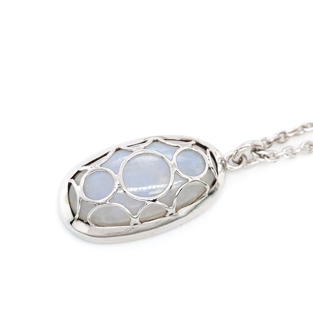 Sterling Silver & Oval Moonstone Necklace - "Snow Moon"