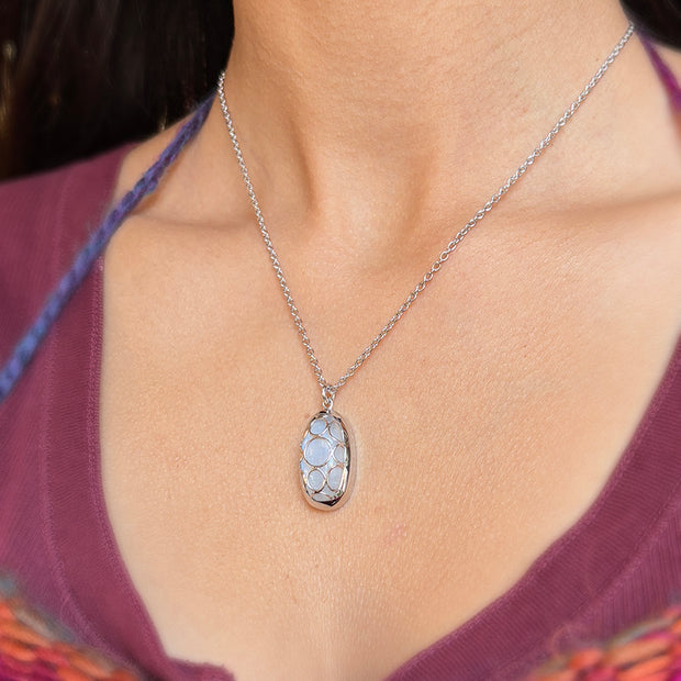 Sterling Silver & Oval Moonstone Necklace - "Snow Moon"