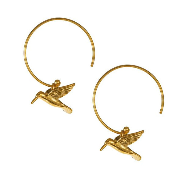 Gold Vermeil Hoop Earrings - "Hummingbird"