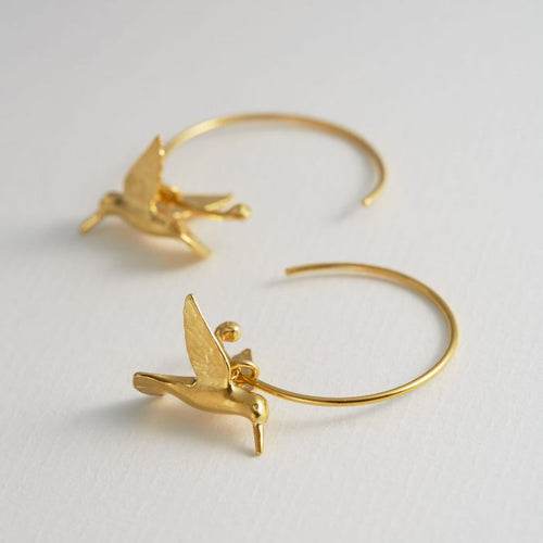 Gold Vermeil Hoop Earrings - "Hummingbird"
