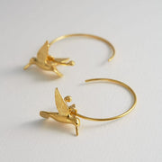 Gold Vermeil Hoop Earrings - "Hummingbird"