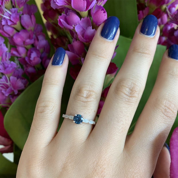 Teal-Blue Montana Sapphire & Diamond Engagement Ring - "Francesca"