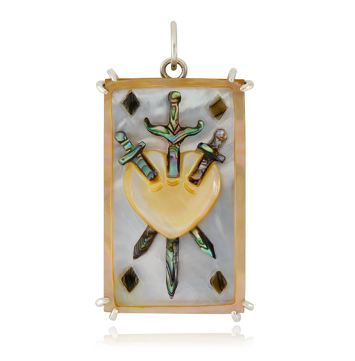 Abalone & Mother-of-Pearl Tarot Pendant - "Three of Swords"