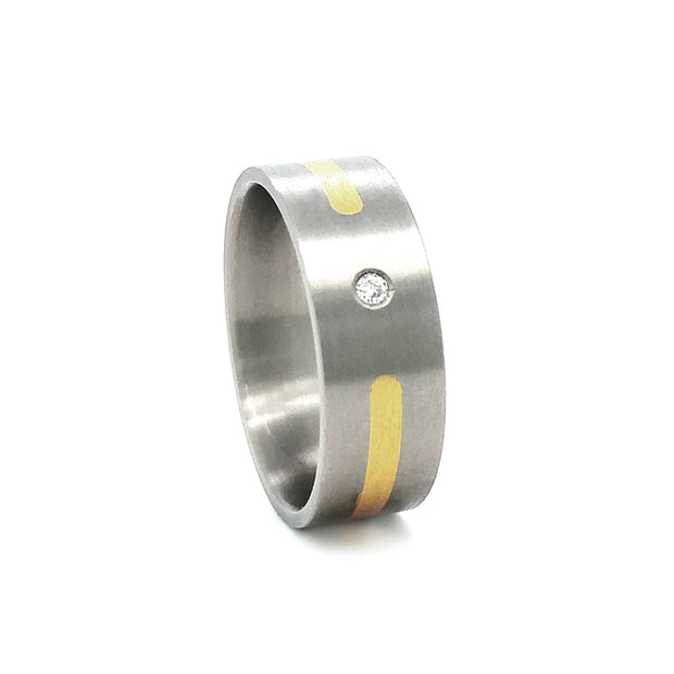 Titanium Flush Set Diamond Ring with 24K Yellow Gold Inlay