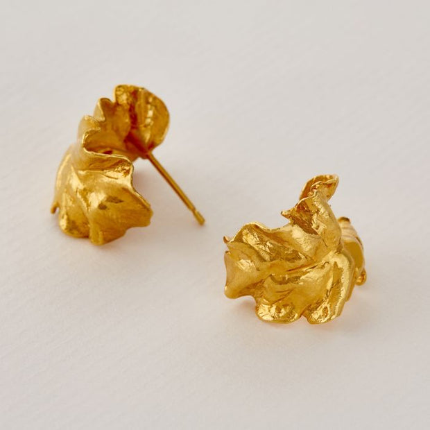 Gold Vermeil Hoop Earrings - "Leafy Chard"