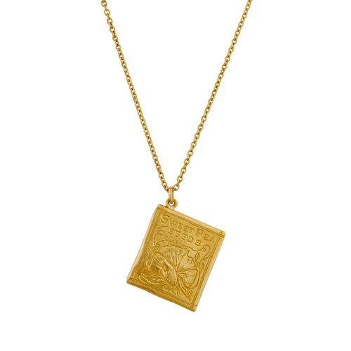 Gold Vermeil Necklace - "Sweetpea Seed Packet"