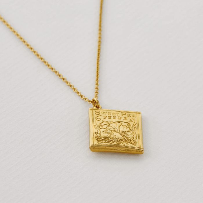 Gold Vermeil Necklace - "Sweetpea Seed Packet"