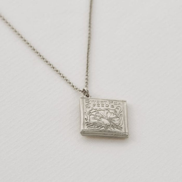 Sterling Silver Necklace - "Sweetpea Seed Packet"