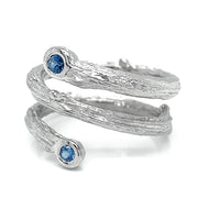 18K White Gold & Yogo Sapphire Ring- "Olive Branch"