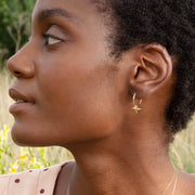 Yellow Gold Hoop Earrings - "Teeny Tiny Hummingbirds"