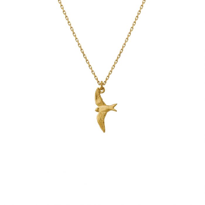 18K Yellow Gold Necklace - "Teeny Tiny Swallow"