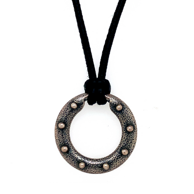 Sterling Silver Black Leather Custom Closure - "Orbit"