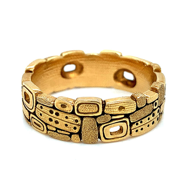 Textured 18K Yellow Gold Band - "Stone Barn"