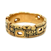 Textured 18K Yellow Gold Band - "Stone Barn"