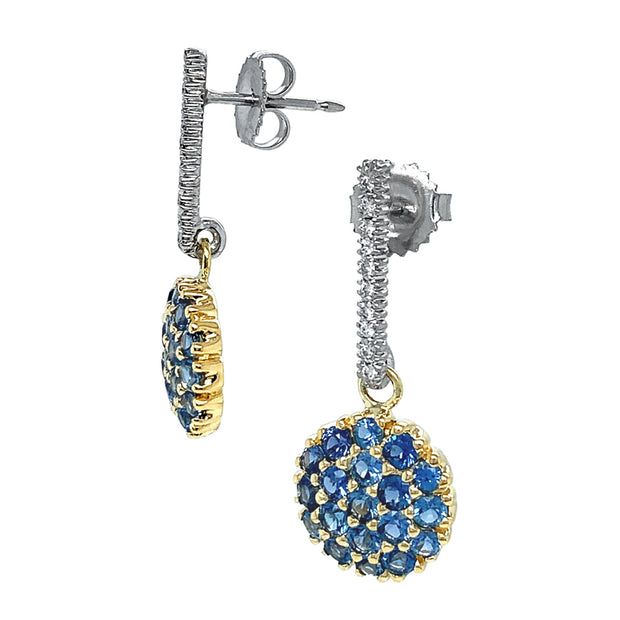 Yogo Sapphire & Diamond Drop Earrings - "Mosaic"