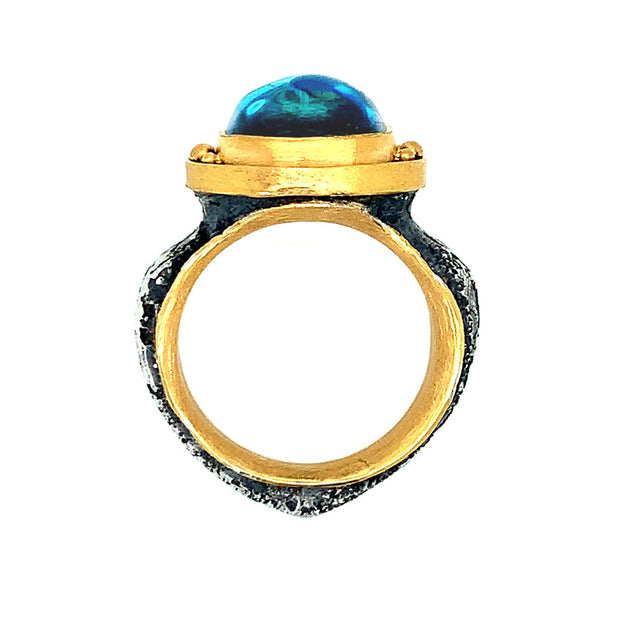 Blue Topaz and Sterling Silver Embellished Ring - "Magnum Opus"