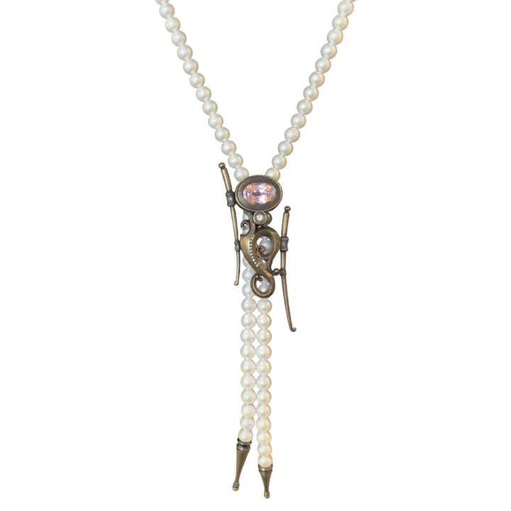 1888 Pearl, Kunzite, and Diamond Bolo Necklace
